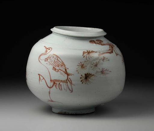 JAR, Porcelain with underglaze copper-red-painted crane and pine branch design - unknown