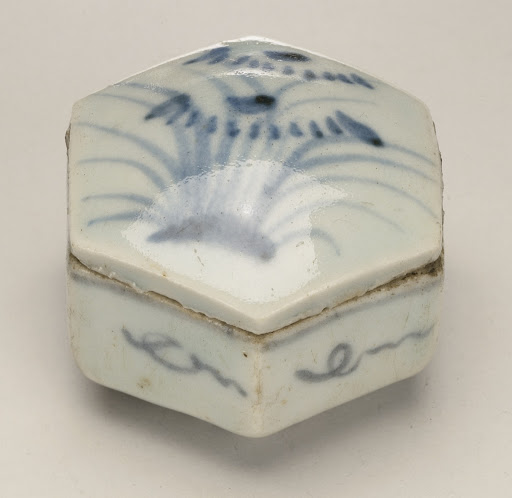 Lidded Hexagonal Box with Orchid Design - Unknown