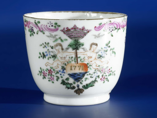 Cup with handle with a date in a crowned heart supported by angels - Anonymous