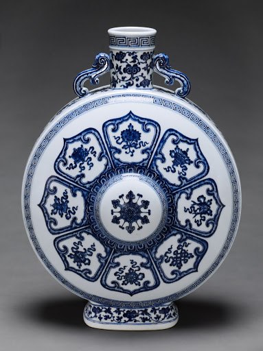 Moon Flask with Decoration of the Eight Buddhist Treasures (Babao) within Stylized Lotus Petals - Unidentified Artist