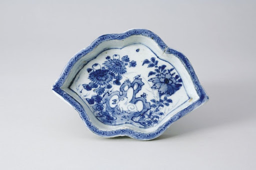 Dish, One of a Set of Five, Design of Rabbit and Flowers in Underglaze Blue; Kosometsuke Type - Unknown