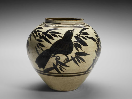 Cizhou Wine Jar Painted with Birds and Bamboo - Chinese