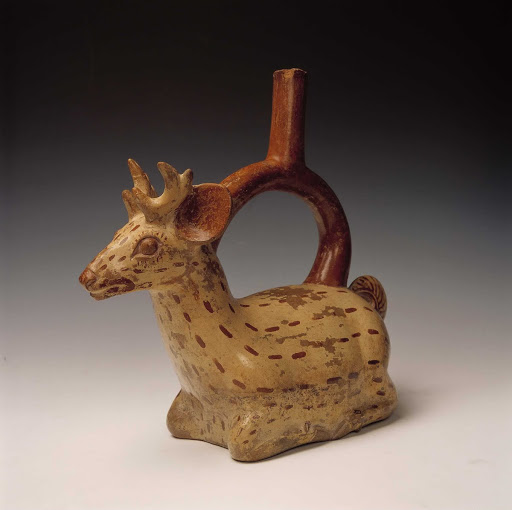 Sculptural ceramic ceremonial vessel that represents a young male deer ML008106 - Moche style