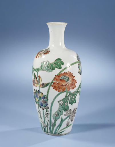 Ovoid vase with lotus, cranes, mandarin ducks and inscription - Anonymous