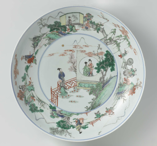 Dish with Chinese ladies and boys in a landscape - Anonymous