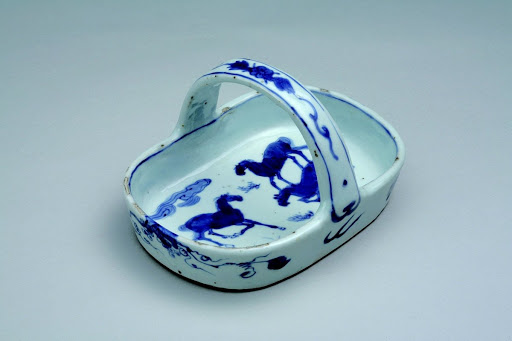 Basket, Design of Three Horses in Underglaze Blue; Kosometsuke Type - Unknown
