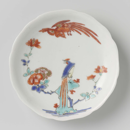 Scalloped dish with hoo birds - Anonymous