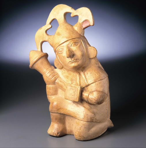 Sculptural ceramic ceremonial vessel that represents a warrior ML001573 - Moche style