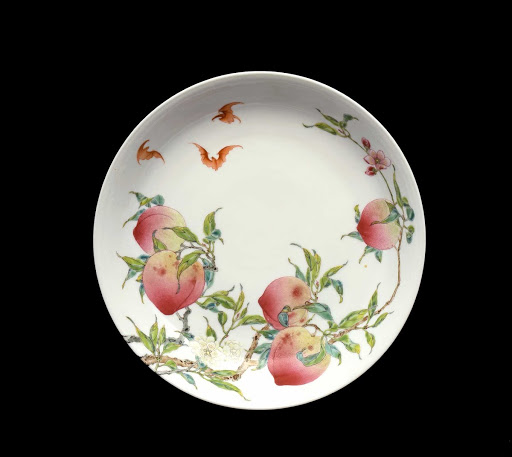 dish with peaches and bats design - Unknown