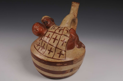 Sculptural ceramic ceremonial vessel that represents sexual union of a man and a woman (ML004223) - Moche style