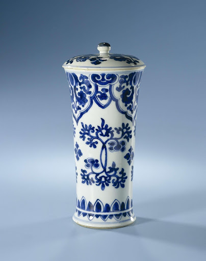 Covered cylindrical beaker with flower scrolls - Anonymous