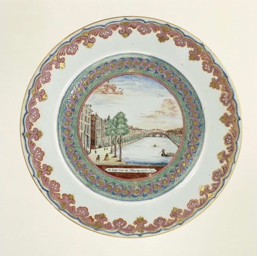 Plate with an image of the Golden Bend in the Herengracht, Amsterdam - Anonymous