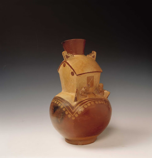 Sculptural ceramic ceremonial vessel that represents a ceremonial building ML002892 - Moche style