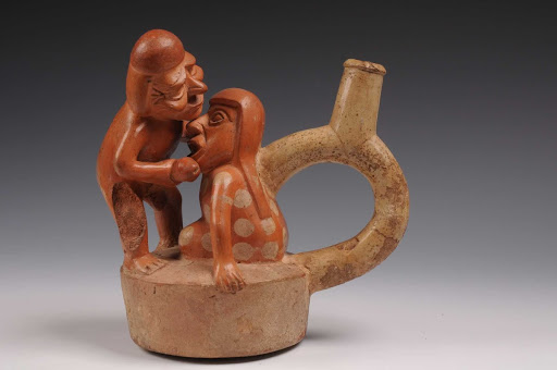 Sculptural ceramic ceremonial vessel that represents a fellatio scene ML004282 - Moche style