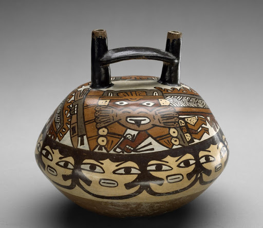 Vessel with Two Mythical Creatures and Human Heads - Nasca