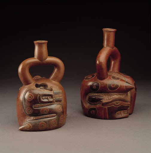 Sculptural ceramic ceremonial vessel that represents snakes (left) ML010481 - Cupisnique style