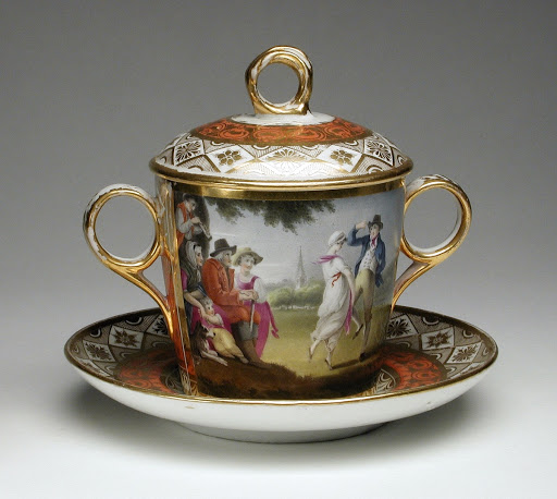 Two-Handled Covered Cup and Saucer - Chamberlain's Factory, Thomas Baxter, Jr.