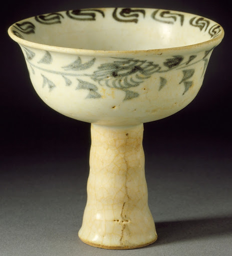 Stem Cup with Cursive Floral Scrolls - Unknown