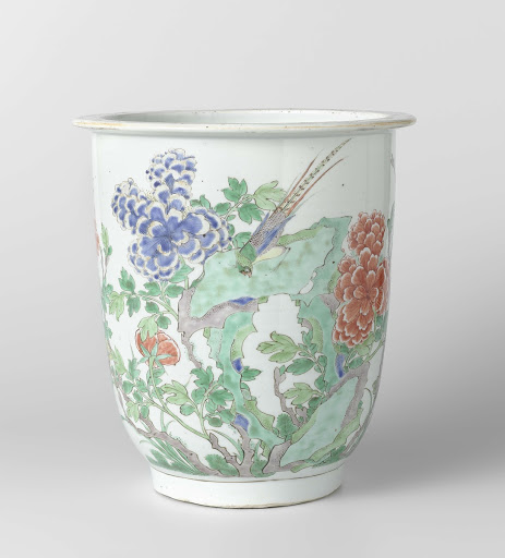 Flowerpot with flowering plants and birds - Anonymous