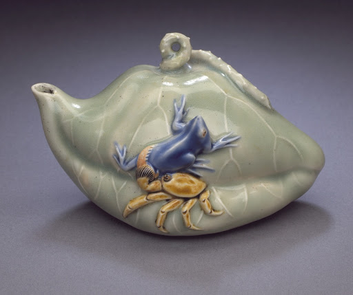 Water Dropper (suiteki) in the Form of a Folded Lotus Leaf with Crab and Frog - Unknown