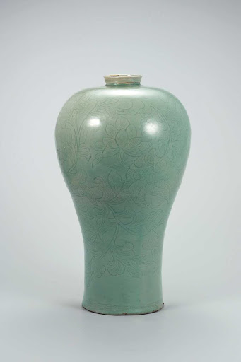Maebyeong (Vase), Celadon with Incised Lotus Scroll Design - Unknown