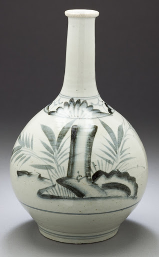 Sake Bottle (tokkuri) with Bamboo and Leaf Design - Unknown