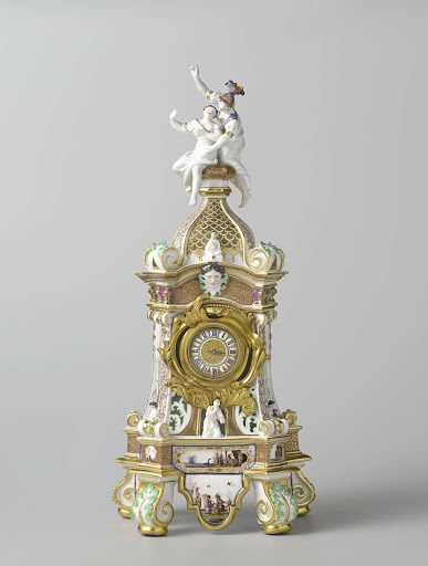 Mantel clock (pendule) with Arachne and Athena - Meissener Porzellan Manufaktur, George Fritzsche, Barrey