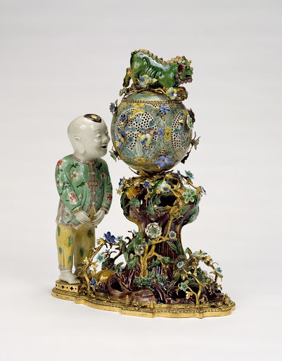 Pair of Decorative Groups - Porcelain maker Unknown maker, Chinese, Bronzier Unknown maker, French, Flowers made at the Chantilly Porcelain Manufactory