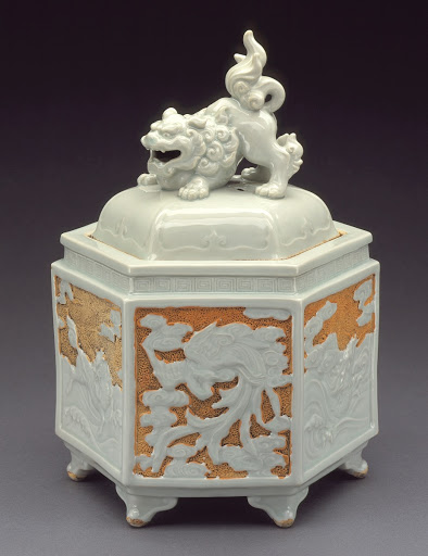 Hexagonal Censer (kōrō) with Kirin, Phoenixes, and Dragons; Chinese Lion Knop - Unknown