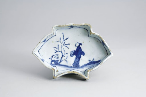 Dish, One of a Set of Five, Design of Figures and Peach Flower in Underglaze Blue; Kosometsuke Type - Unknown
