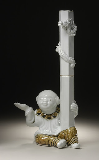 Chinese Boy (karako) Holding Candlestick with Raised Dragon - Unknown