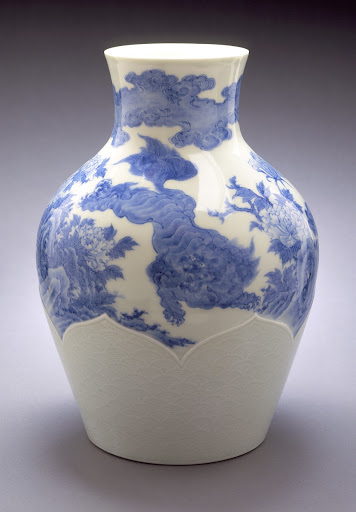 Vase with Chinese Lions, Peonies, and Waves - Unknown