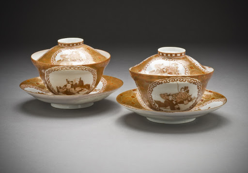 Pair of Lidded Soup Bowls on Plates - Unknown