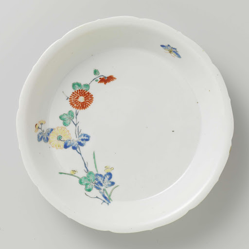 Scalloped dish with chrysanthemum and butterfly - Anonymous