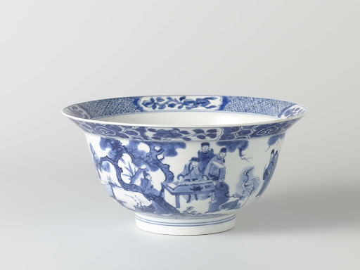 Bowl with a continuous landscape with scholars - Anonymous