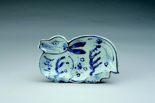 Dish, One of a Set of Five, Rabbit Design in Underglaze Blue; Kosometsuke Type - Unknown