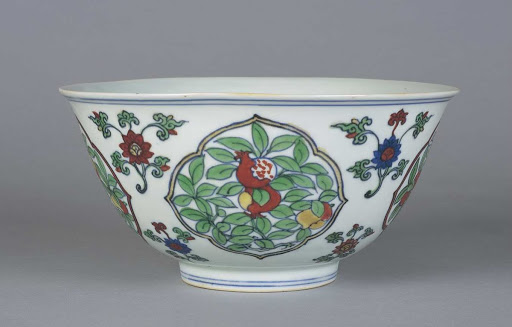 Bowl with Fruiting Plant Design, White Porcelain in Overglaze Enamels(Doucai Ware Type) - Unknown