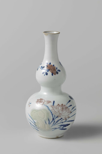 Double-gourd vase with rocks, flowers and insects - Anonymous