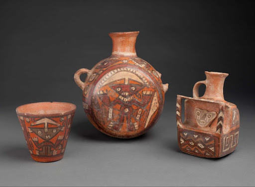 Ceramic ceremonial vessel that represents an ancestor with a funerary mask inside a roofed structure (right) ML031912 - Humaya style
