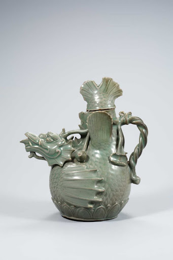 Dragon-shaped Pitcher, Celadon with Incised Scales and Fish Design - Unknown
