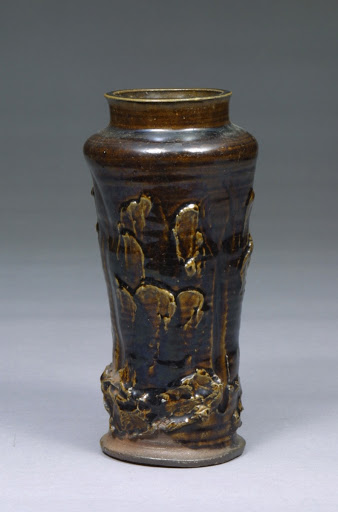 Flower vase with ame (yellowish brown) glaze, Black Satsuma Ware