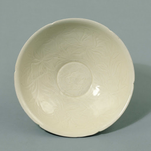 Bowl with Incised Design of Peony-Scrolls and a Dragon, White Porcelain - Unknown