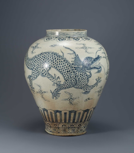 Jun (Ceremonial Jar), White Porcelain with Dragon Design in Cobalt-blue Underglaze - Unknown
