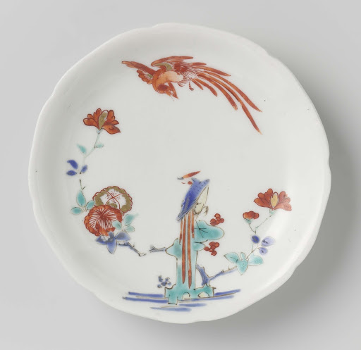 Scalloped saucer with hoo birds - Anonymous