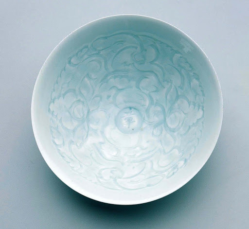 Bowl Carved with Design of Boys Among Peonies