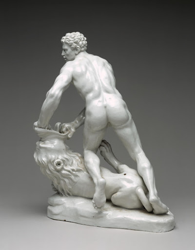 Figure of Hercules and Nemean Lion - Ludwigsburg Porcelain Factory