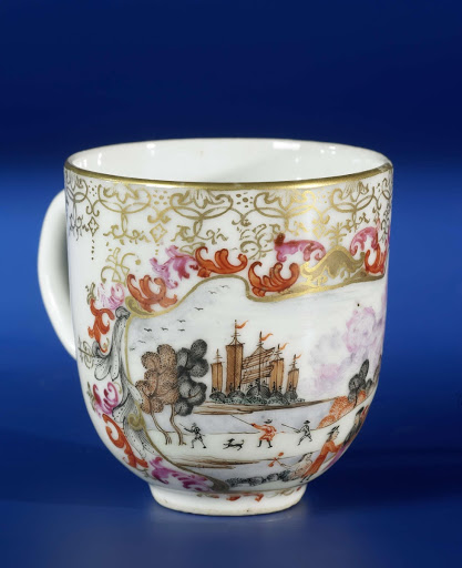 Cup with handle with a European waterlandscape in a panel - Anonymous