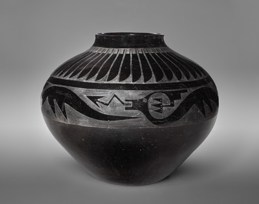 Jar (Olla) with Feathers and Avanyu - Maria Martinez