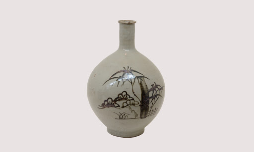 Bottle with iron brown bamboo and plum design, Tobe ware
