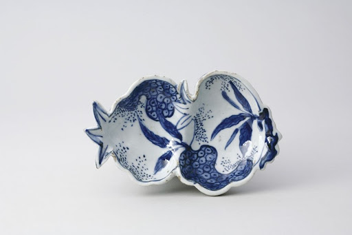Dish, One of a Set of Five, Two Pomegranate Design in Underglaze Blue; Kosometsuke Type - Unknown